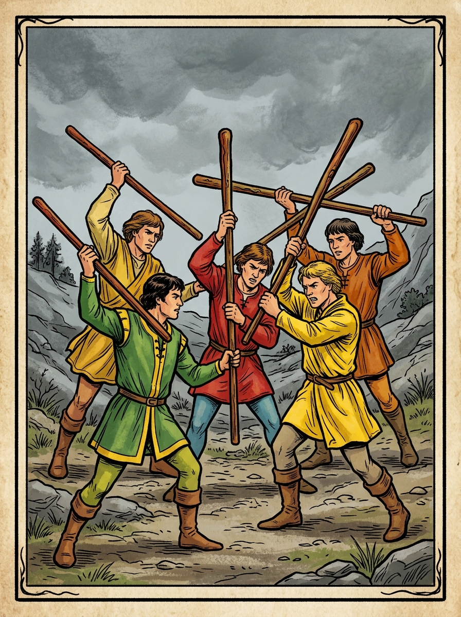 Five of Wands Tarot Card: Meaning, Symbolism, and Practical Guidance