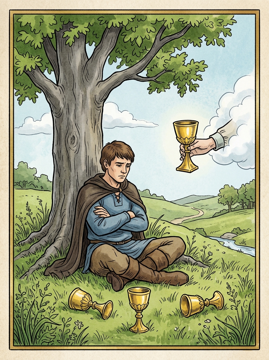 Four of Cups: Stagnation, Apathy, and the Call of the Fourth Cup