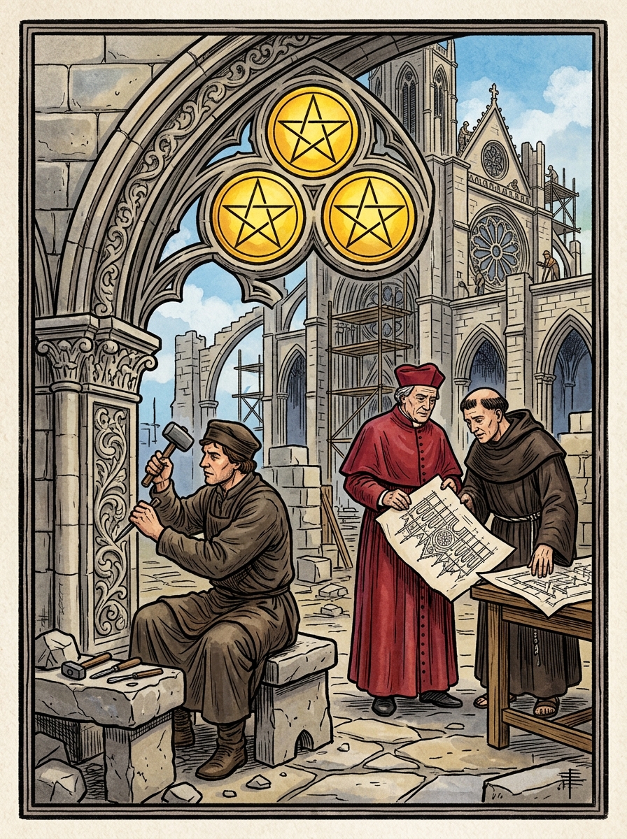 Three of Pentacles Tarot Card: Meaning, Symbolism, and Practical Mastery